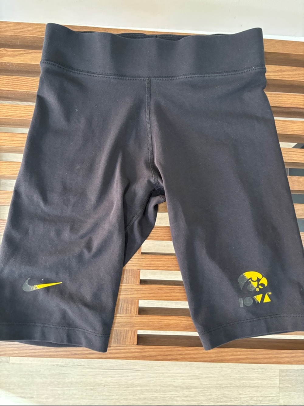 Nike Black Short Leggings with Yellow Iowa Logo (Worn/Faded)